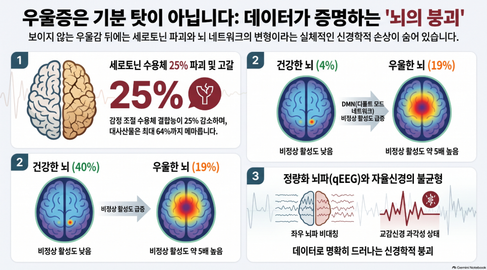 우울장애 발병 확률 50%이상 수직 상승,  꼬리를 무는 생각과 무기력의 신경학적 경고